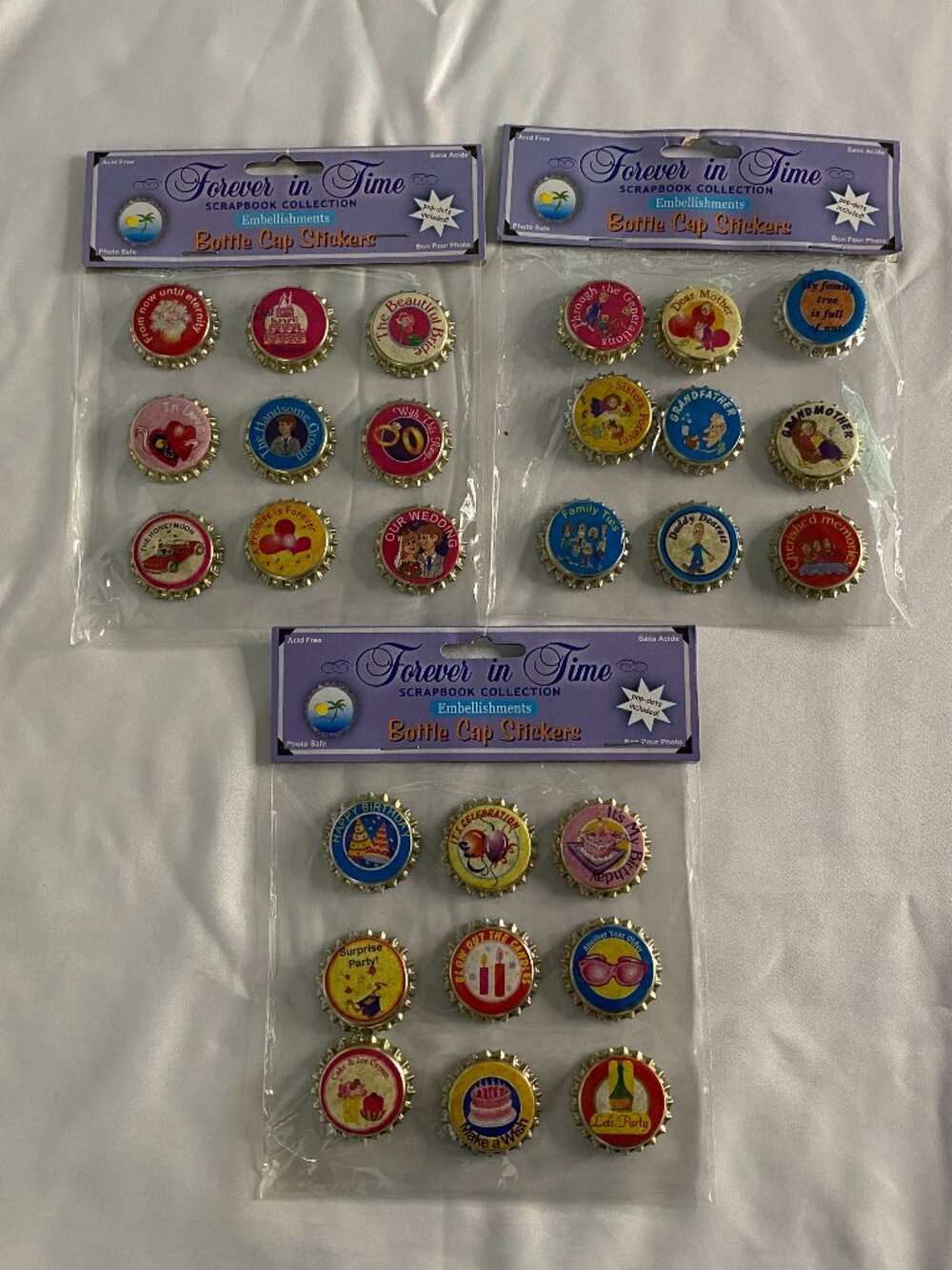 Forever in Time Bottle Cap Scrapbook Embellishments 3-Pack Lot